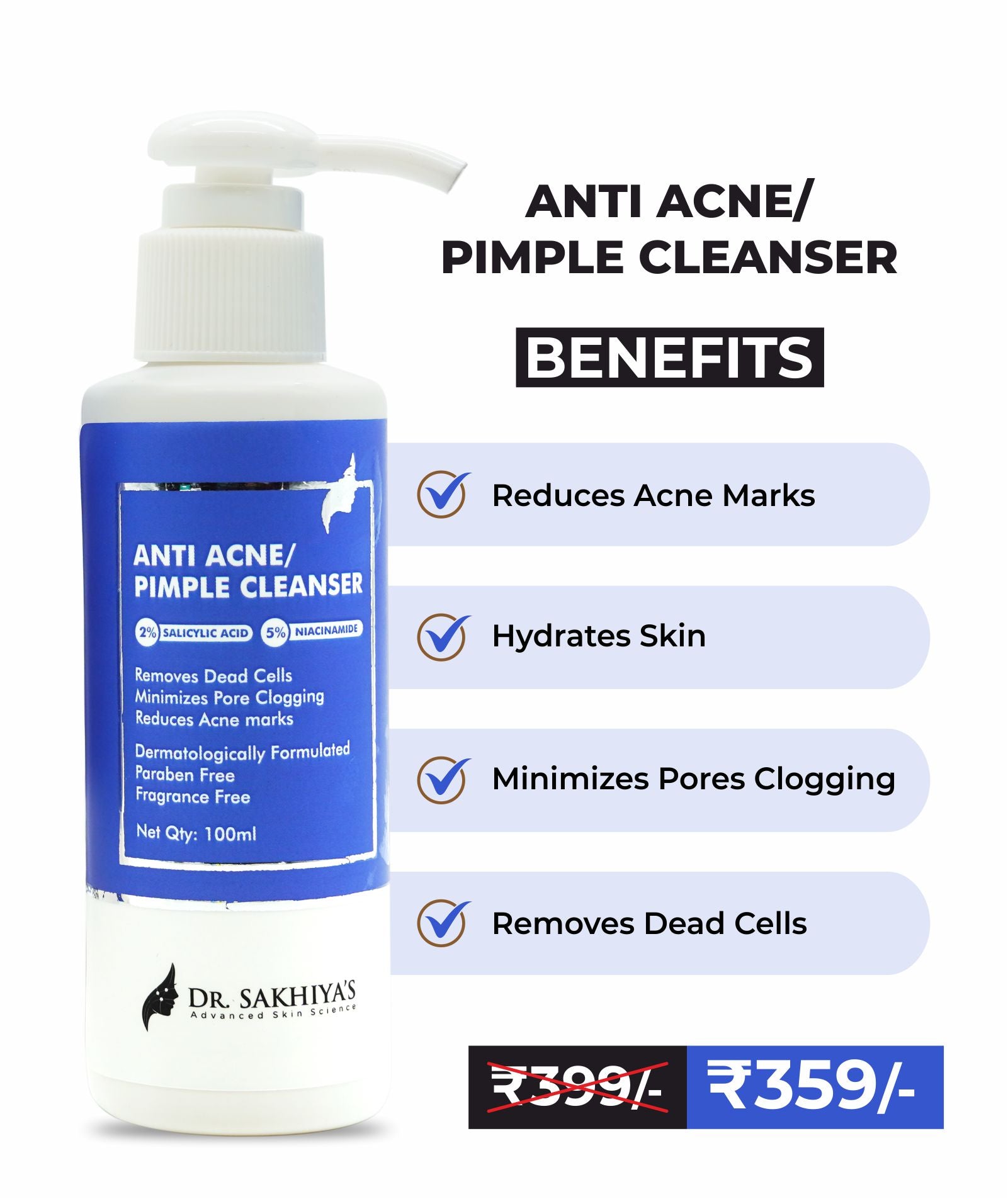 Anti Acne/Pimple Face Cleanser - With 2% Salicylic Acid And 5% Niacinamide