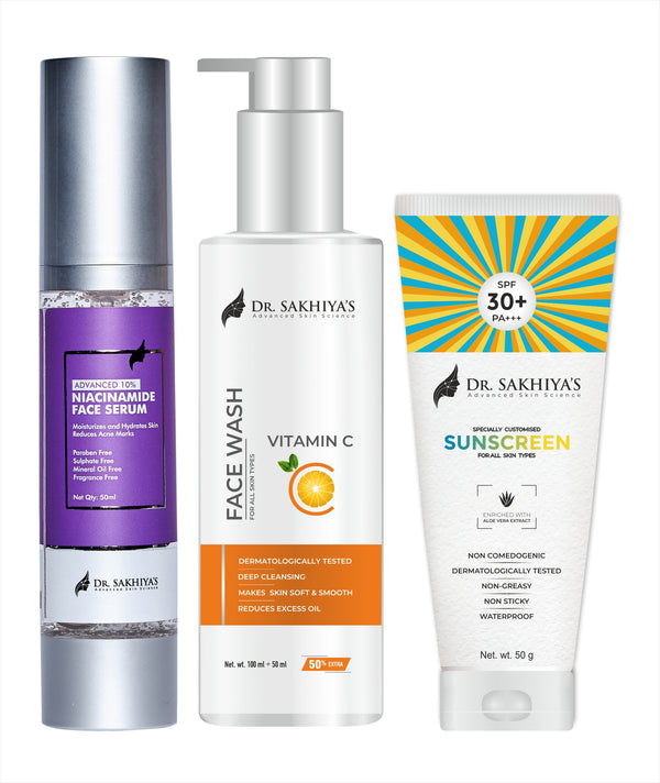 Glowing Skin Combo- Niacinamide face Srum, SPF 30 Sunscreen, Vitamin C Facewash