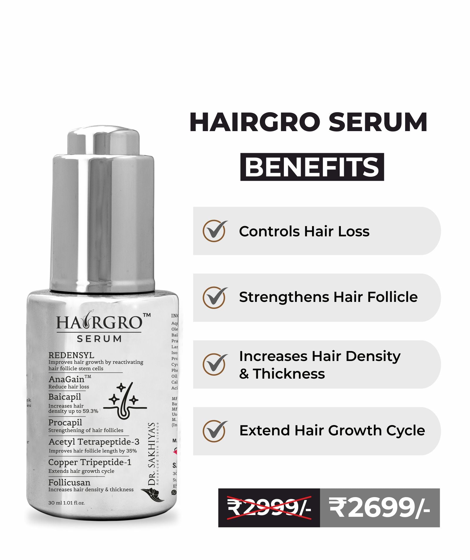 Dr Sakhiya's HairGro Serum - Anti Hair fall And Hair Growth Serum