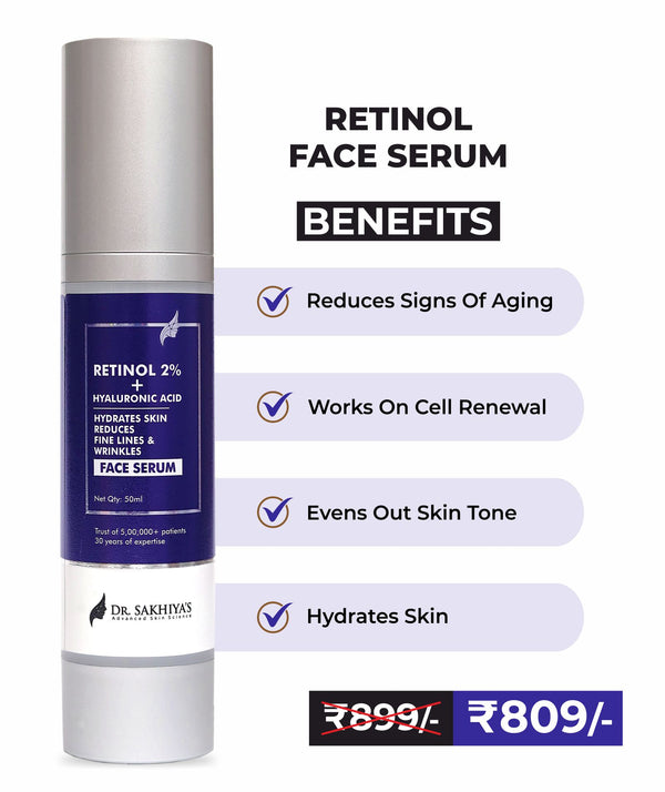 Retinol Face Serum - For Anti Aging & Youthful Skin - 2% Retinol + Hyaluronic Acid - 50ML