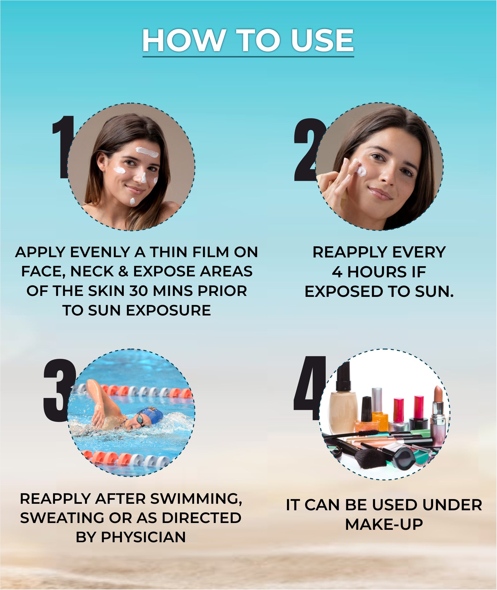 Steps Showing How To Use This SPF 30+ Sunscreen