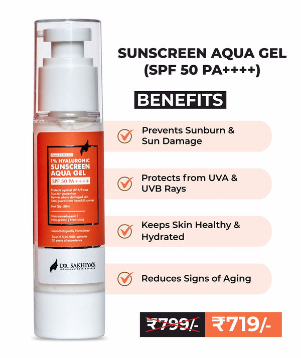 1% Hyaluronic Sunscreen Aqua Gel With SPF 50 PA++++, With Vitamin E And Aloe Vera , UVA & UVB Protection