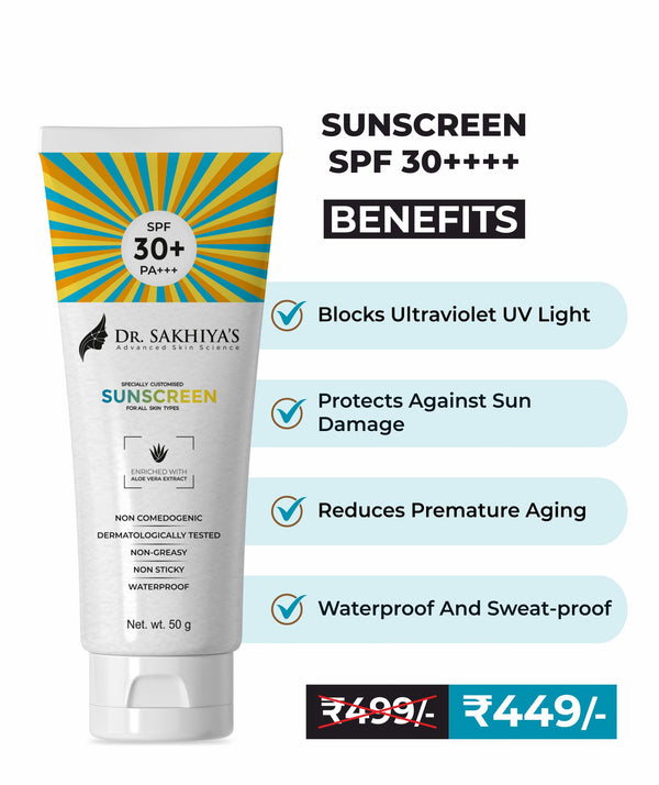 Sunscreen Enriched with Aloe Vera Extract - SPF 30+ PA+++ - Daily Broad Spectrum - UVA & UVB Protection - Non Greasy - Non Sticky - Waterproof - 50 G