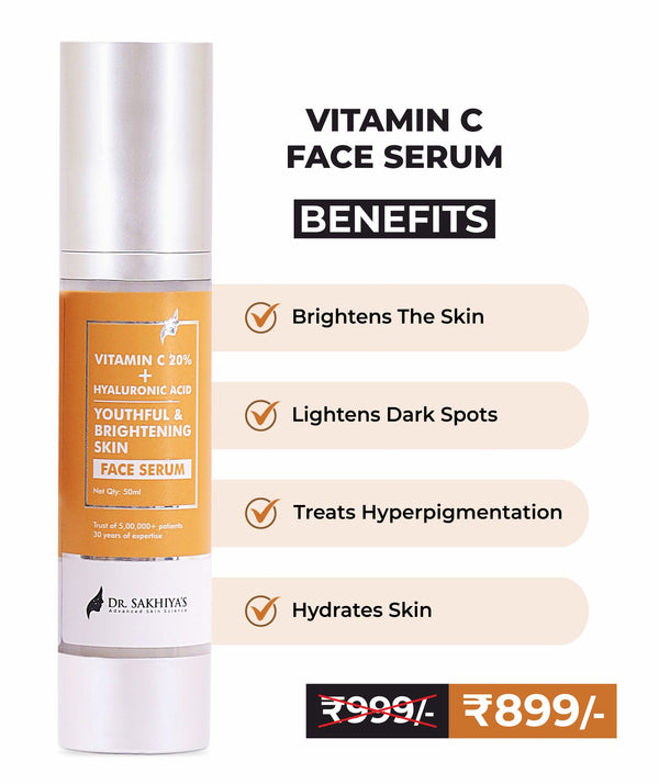 Vitamin C Face Serum - For Skin Brightening - 20% Vitamin C, Hyaluronic Acid, Licorice Extract - 50ML