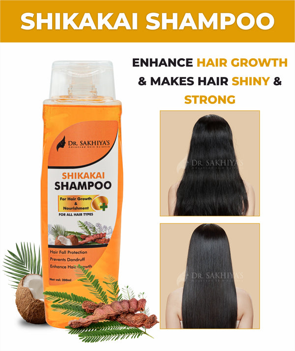 Dr. Sakhiya’s Shikakai Shampoo for Hair Growth & Nourishment | Hair Fall Protection, Dandruff Control | Makes Hair Shiny & Strong | Suitable for All Hair Types | 200ml