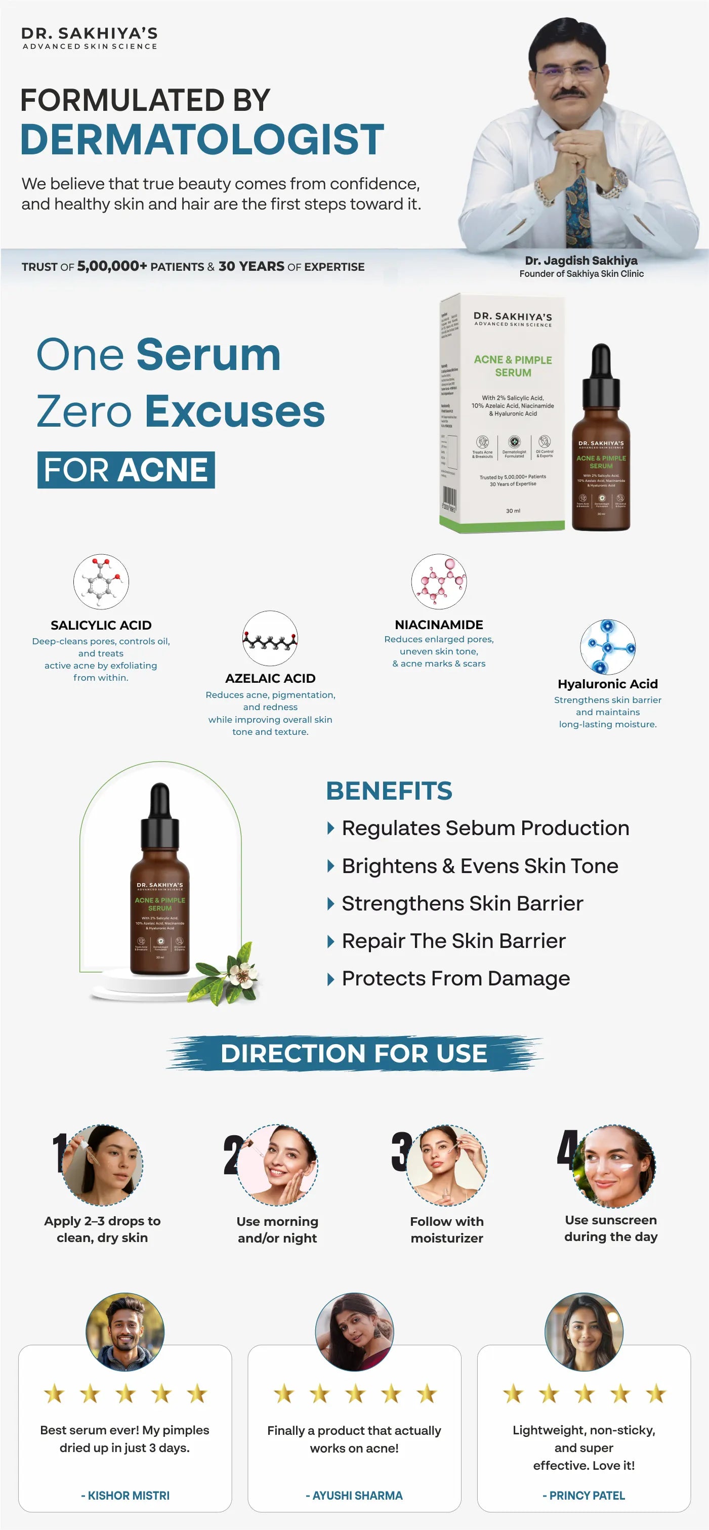 Dr. Sakhiya's Acne & Pimple Face Serum With 2% salicylic Acid