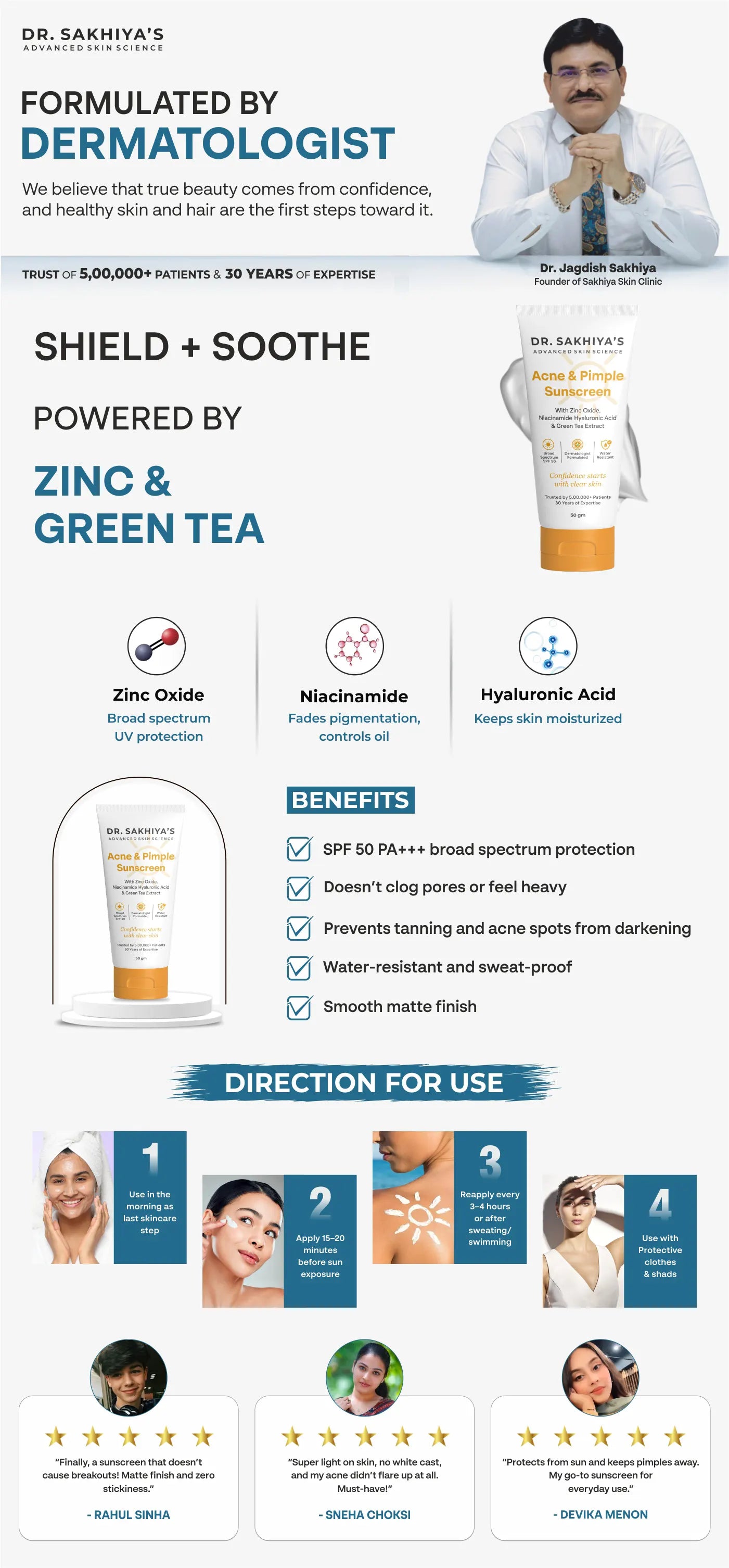Dr. Sakhiya's Acne & Pimple Sunscreen SPF 50 for Face
