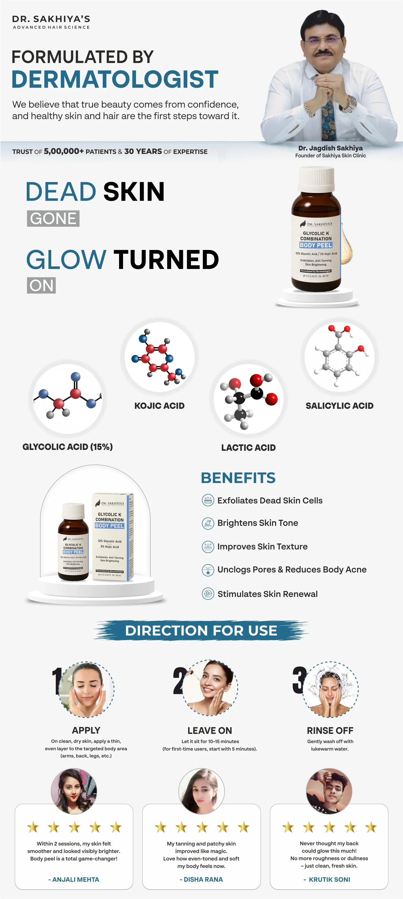 Dr. Sakhiya’s Glycolic K Combination Body Peel for Radiant Skin