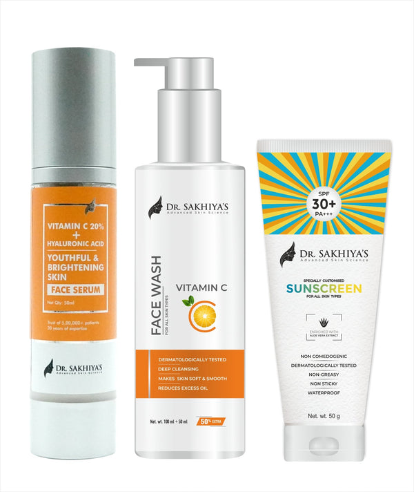 Brightening Skin Combo - Vitamin C Face Serum + Vitamin C Facewash + Sunscreen Enriched with Aloe Vera Extract - Ultimate 3 IN 1 Combo