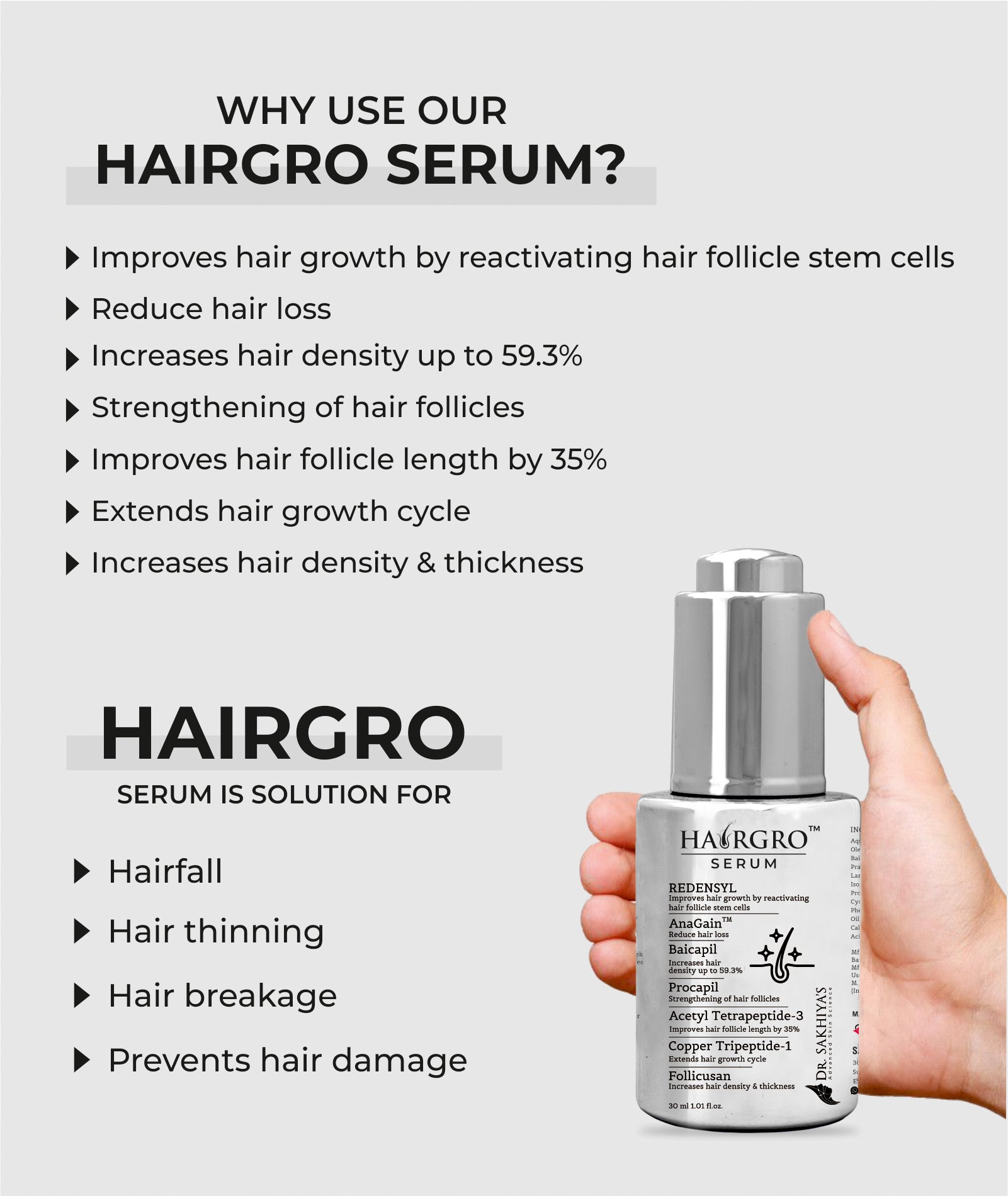 Dr Sakhiya's HairGro Serum - Increases Hair Density And Strengthen Hair Follicles