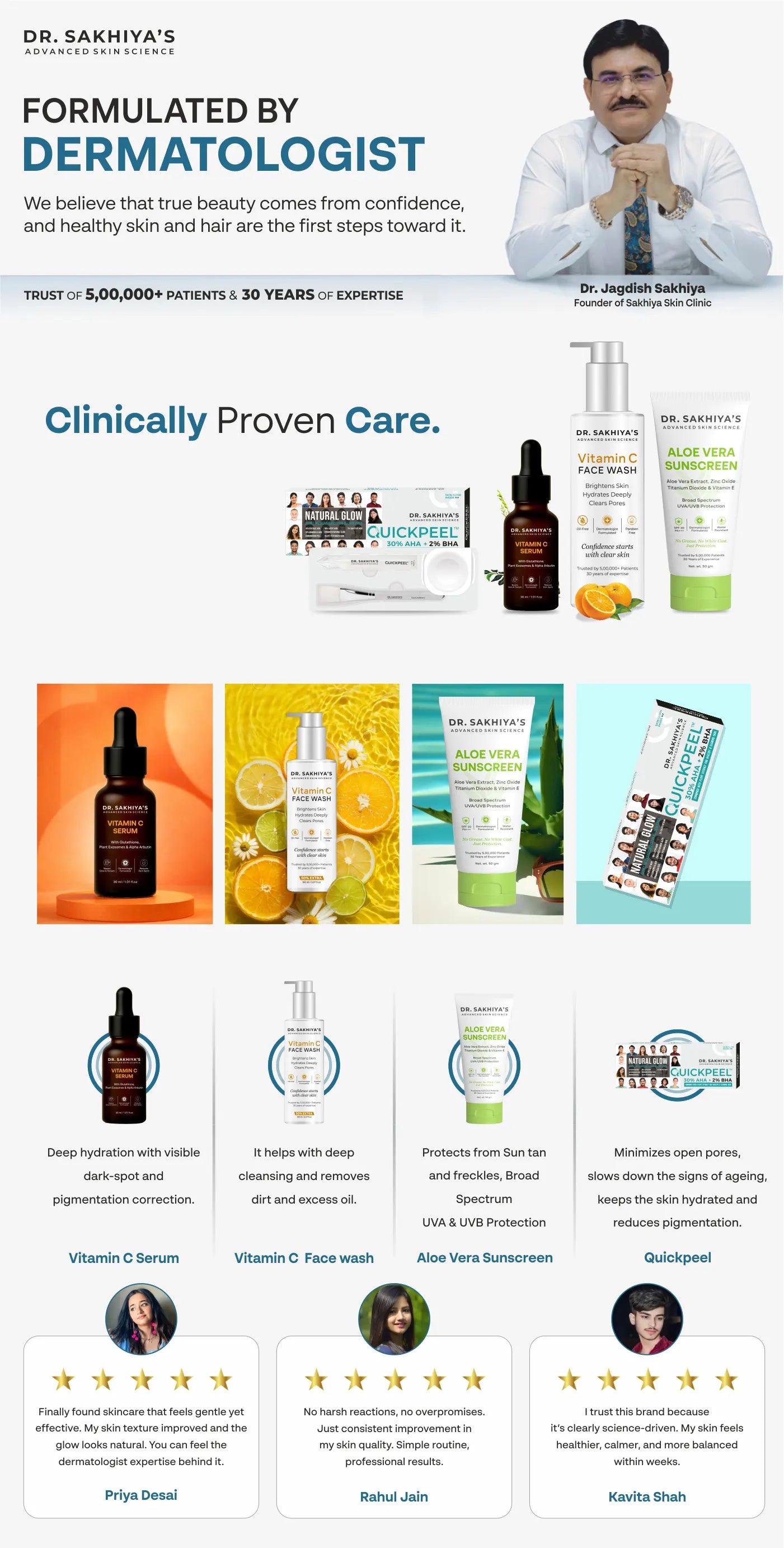 Combo for Dull Skin - Vitamin C Face Serum + Quickpeel + Aloe Vera Sunscreen + Vitamin C Facewash - Ultimate 4 IN 1 Combo