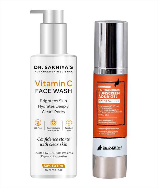 Summer Skincare Combo - Vitamin C Facewash And 1% Hyaluronic Sunscreen Aqua Gel With SPF 50