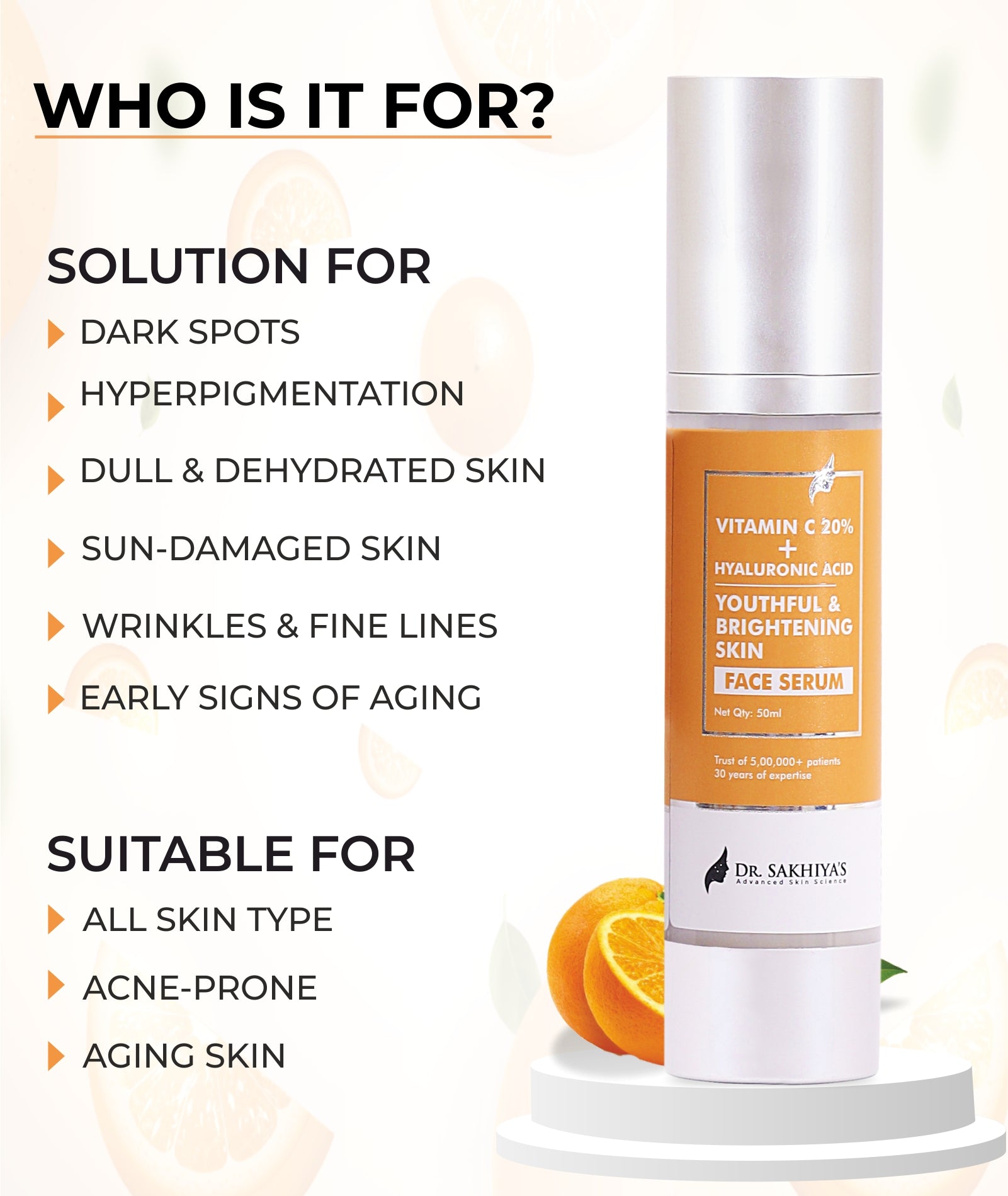 Get Rid Of Dark Spots, Hyperpigmentation, Dull, Dehydrated And Sun Damaged Skin With this Vitamin C Face Serum, Suitable For All Types Of Skin