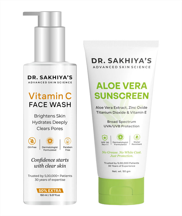 Skincare Essentials Combo - Sunscreen Enriched with Aloe Vera Extract + Vitamin C Facewash - Ultimate 2 IN 1 Combo