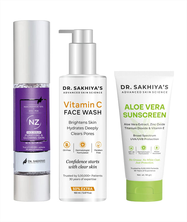 Glowing Skin Combo - Niacinamide Face Serum + Vitamin C Facewash + Sunscreen Enriched with Aloe Vera Extract - Ultimate 3 IN 1 Combo