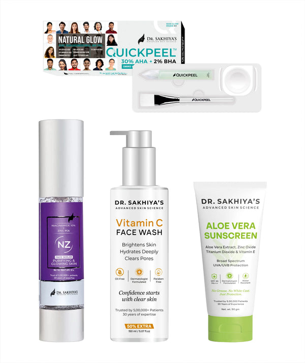 Acne Care Combo - For Glowing Skin - Quickpeel + Niacinamide Face Serum + Vitamin C Facewash + Aloe Vera Sunscreen - Ultimate 4 IN 1 Combo