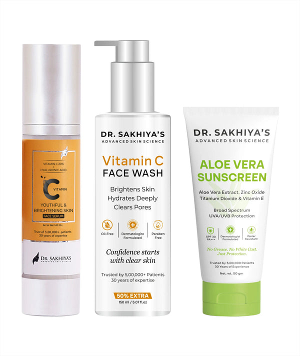 Brightening Skin Combo - Vitamin C Face Serum  + Vitamin C Facewash + Sunscreen Enriched with Aloe Vera Extract - Ultimate 3 IN 1 Combo