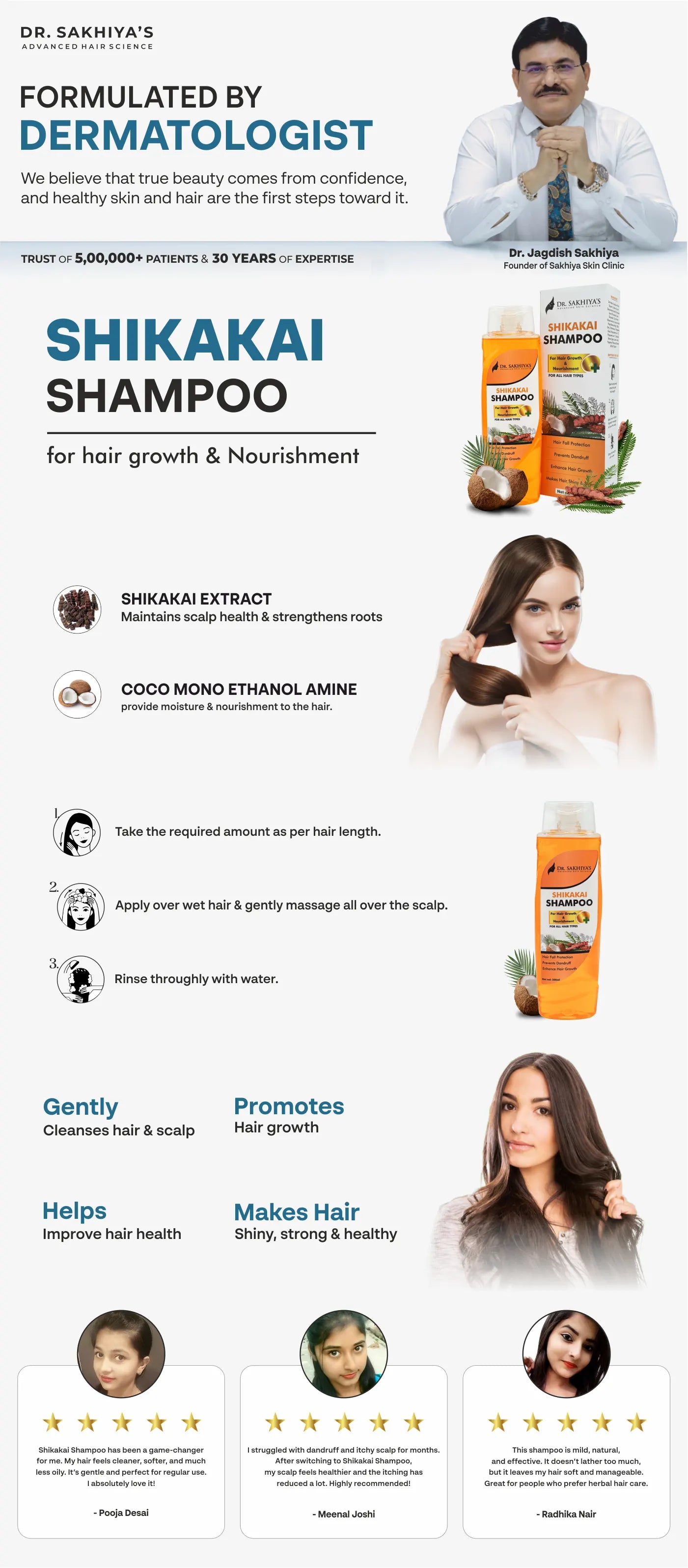 Dr. Sakhiya’s Shikakai Shampoo for Hair Growth & Nourishment | Hair Fall Protection, Dandruff Control | Makes Hair Shiny & Strong | Suitable for All Hair Types | 200ml