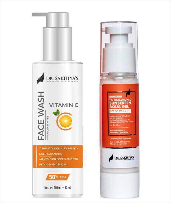Summer Skin Care Products - Vitamin C Facewash And 1% Hyaluronic Sunscreen Aqua Gel With SPF 50