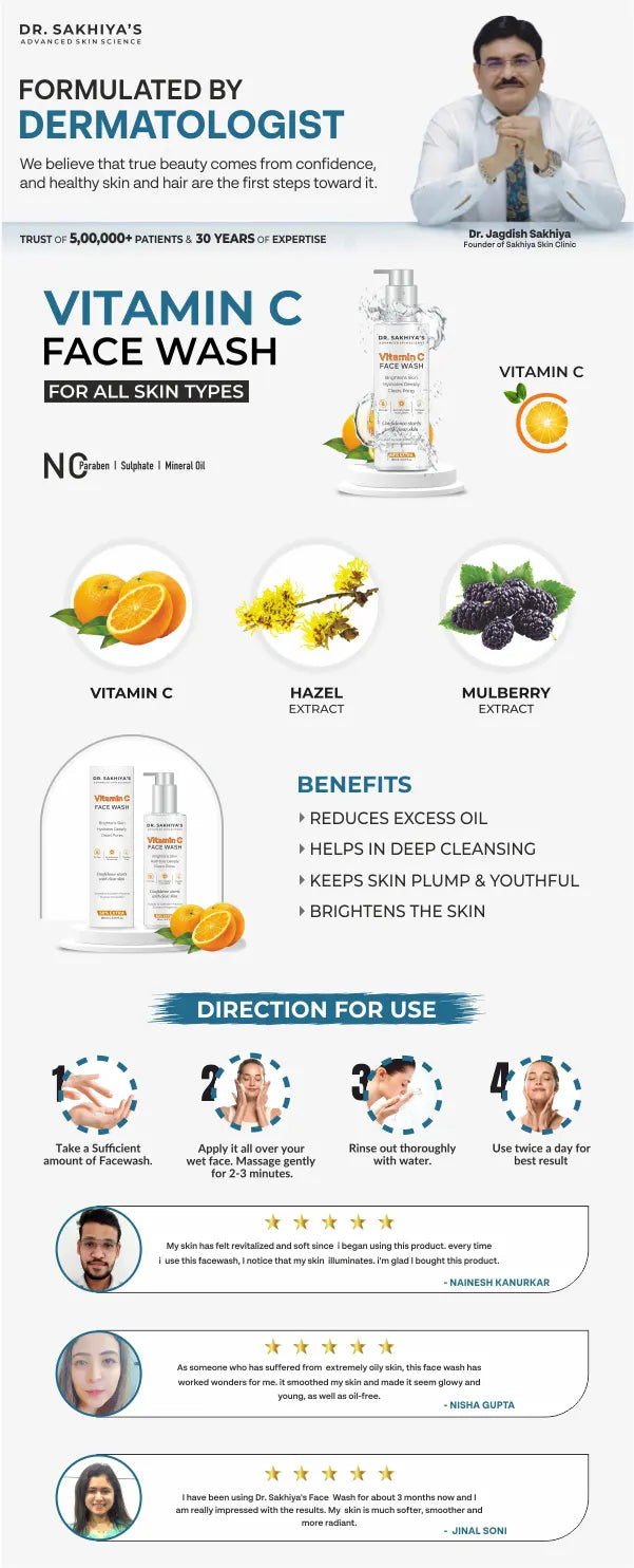 Vitamin C Facewash - For Deep Cleansing - Witch Hazel Extract, Mulberry Extract - 150ML