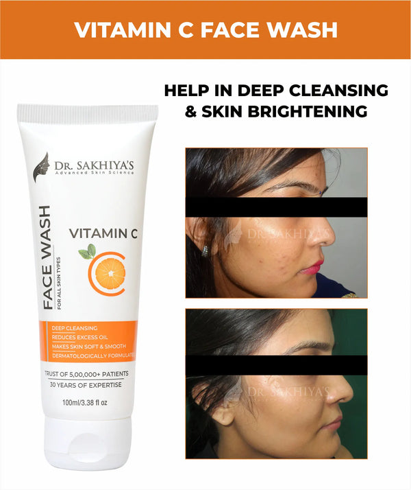 Dr. Sakhiya's Vitamin C Face Wash 100ml - For Brightening And Deep Cleansing