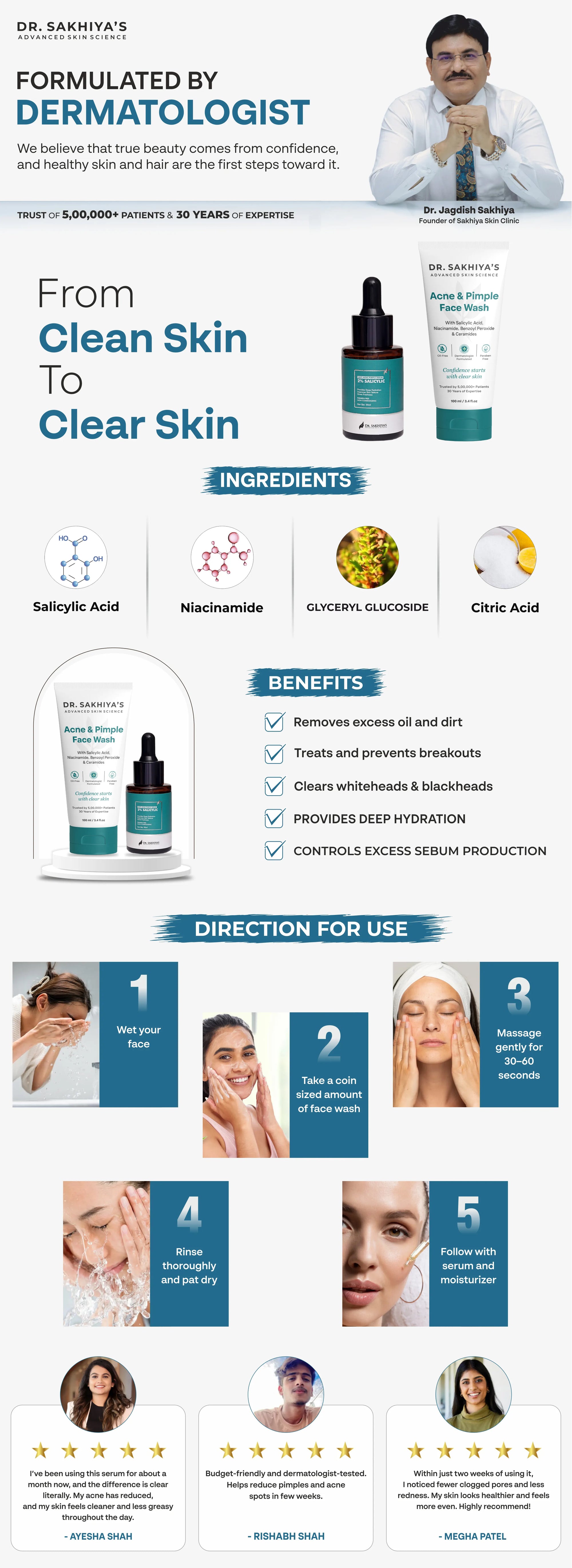 Advanced Anti Acne Combo - 2% Salicylic Acid Serum + Salicylic Acid & Niacinamide Face Cleanser