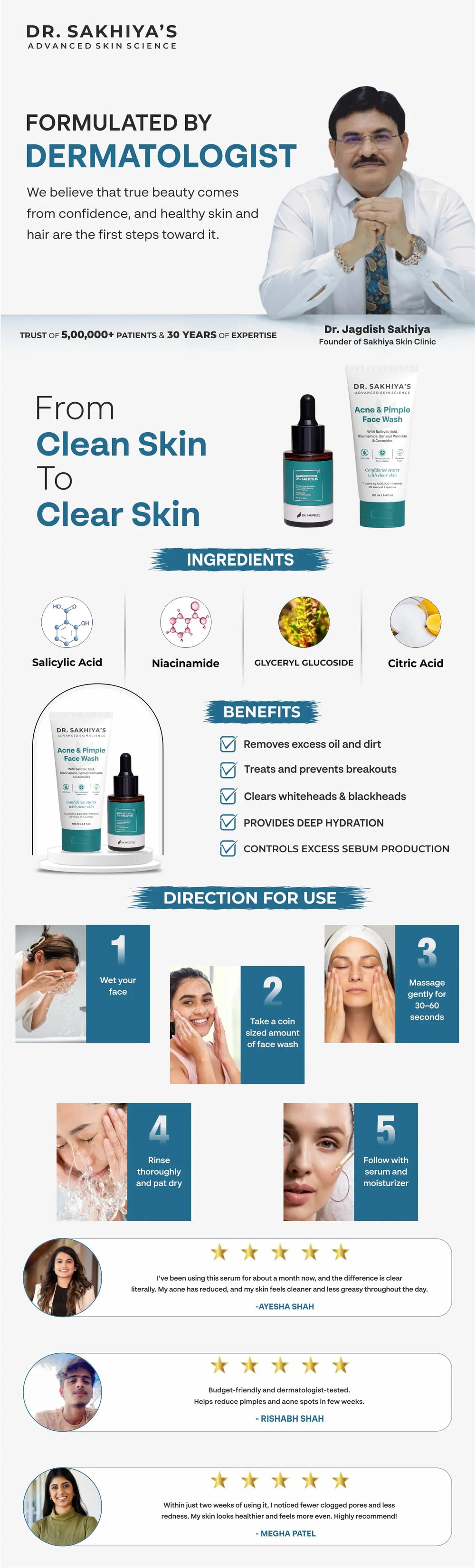 Advanced Anti Acne Combo - 2% Salicylic Acid Serum + Salicylic Acid & Niacinamide Face Cleanser