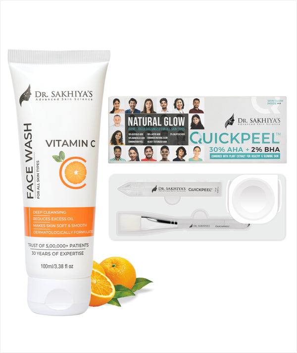 Glowing Skin Combo - Vitamin C Face Wash 30% AHA + 2 % BHA homebased QUICKPEEL for healthy, hydrating & glowing skin