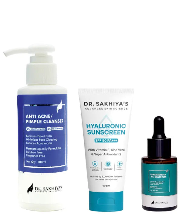Acne Care Kit with Pimple Cleanser, Salicylic Acid Serum and SPF 50 Aqua Gel Sunscreen