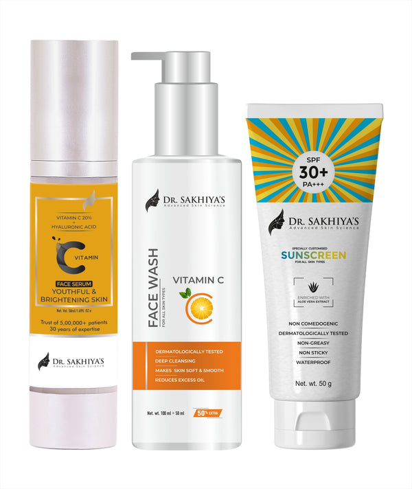 Brightening Skin Combo - Vitamin C Face Serum  + Vitamin C Facewash + Sunscreen Enriched with Aloe Vera Extract - Ultimate 3 IN 1 Combo