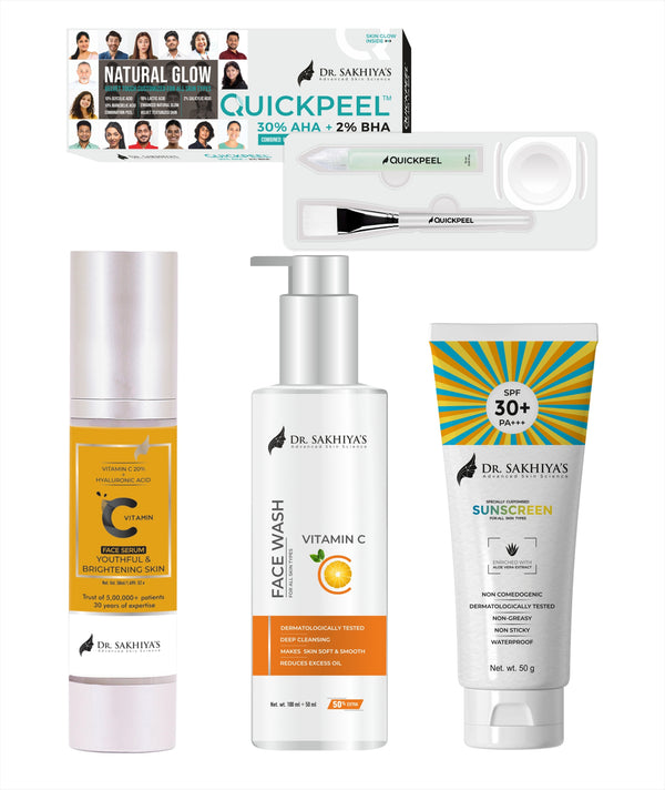 Combo for Dull Skin - Vitamin C Face Serum + Quickpeel + Aloe Vera Sunscreen + Vitamin C Facewash - Ultimate 4 IN 1 Combo