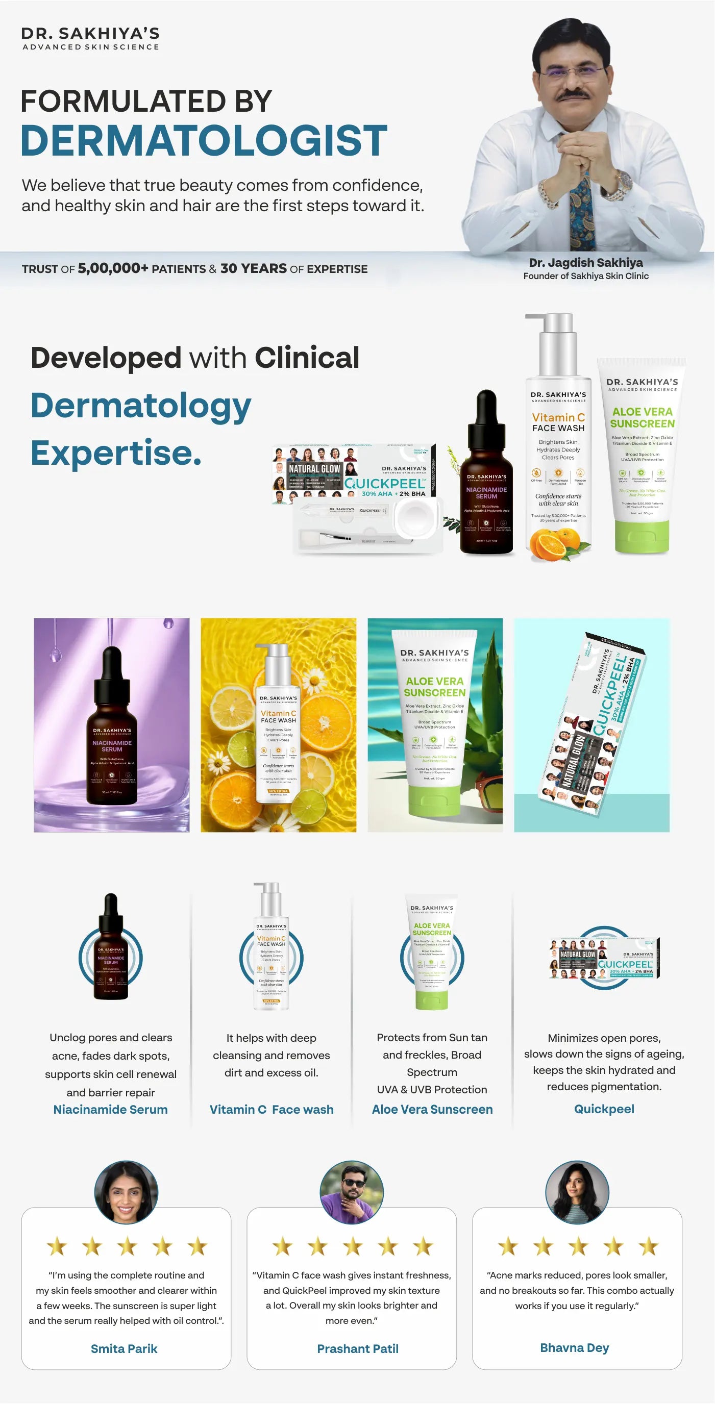 Acne Care Combo - For Glowing Skin - Quickpeel + Niacinamide Face Serum + Vitamin C Facewash + Aloe Vera Sunscreen - Ultimate 4 IN 1 Combo