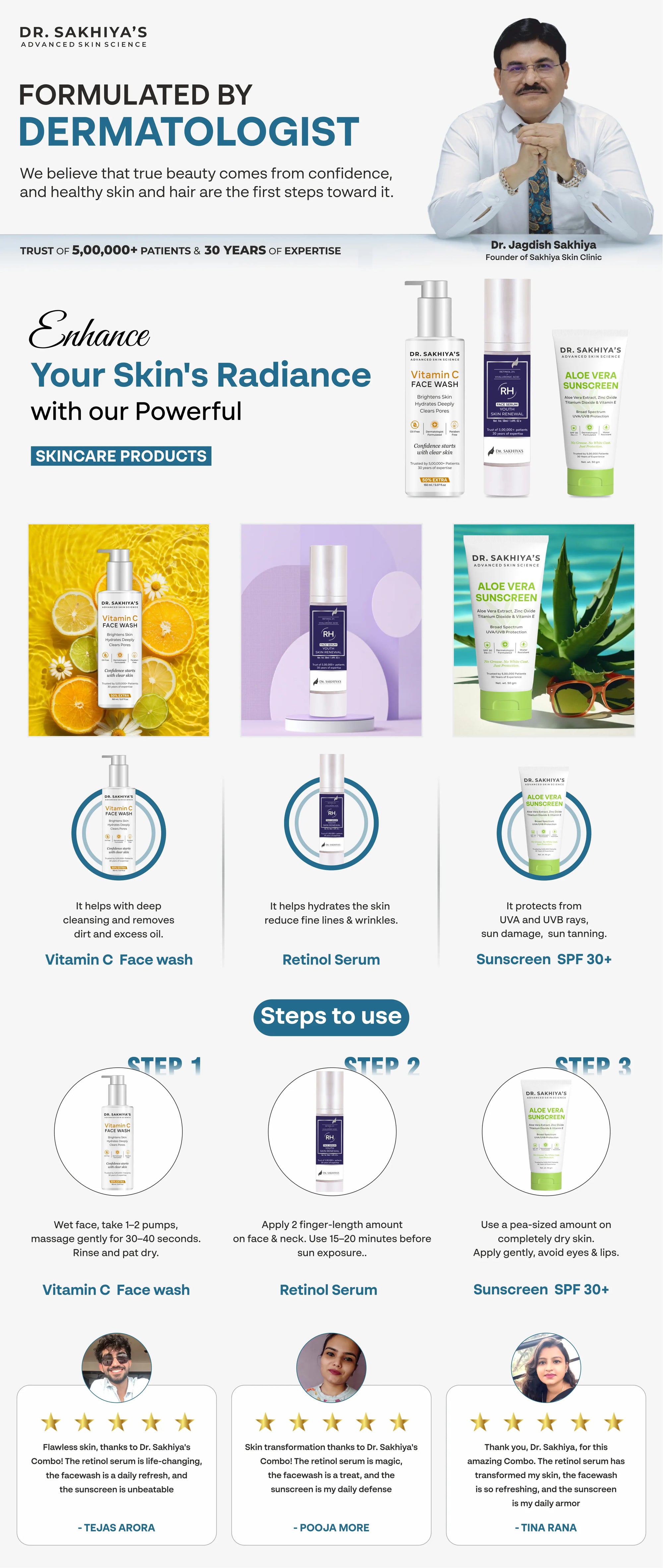 Anti Aging Combo - Retinol Face serum + Vitamin C Facewash + Sunscreen Enriched with Aloe Vera Extract - Ultimate 3 IN 1 Combo