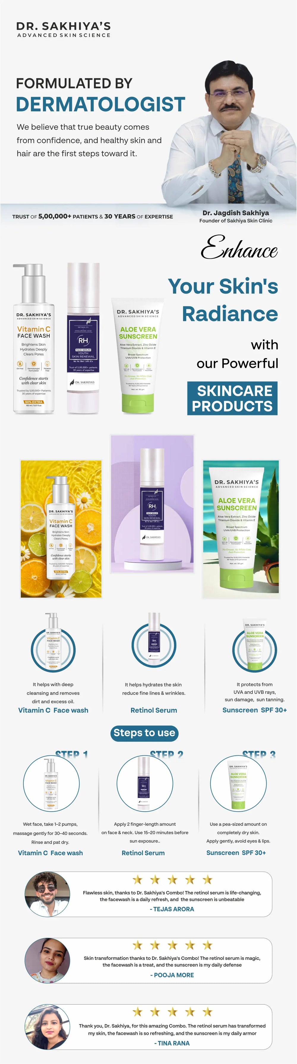 Anti Aging Combo - Retinol Face serum + Vitamin C Facewash + Sunscreen Enriched with Aloe Vera Extract - Ultimate 3 IN 1 Combo