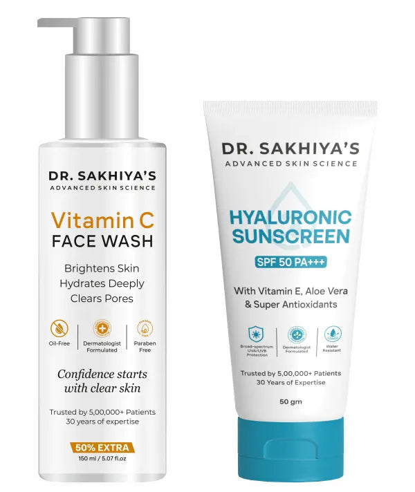 Summer Skincare Combo - Vitamin C Facewash And 1% Hyaluronic Sunscreen Aqua Gel With SPF 50