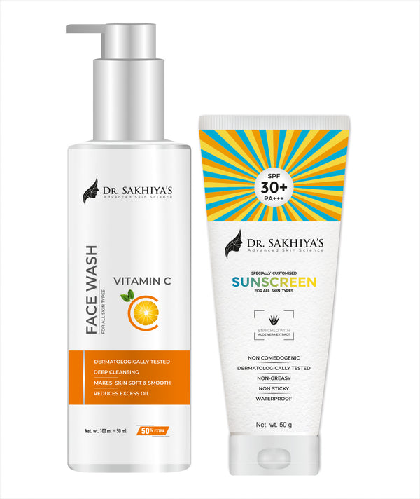 Skincare Essentials Combo - Sunscreen Enriched with Aloe Vera Extract + Vitamin C Facewash - Ultimate 2 IN 1 Combo